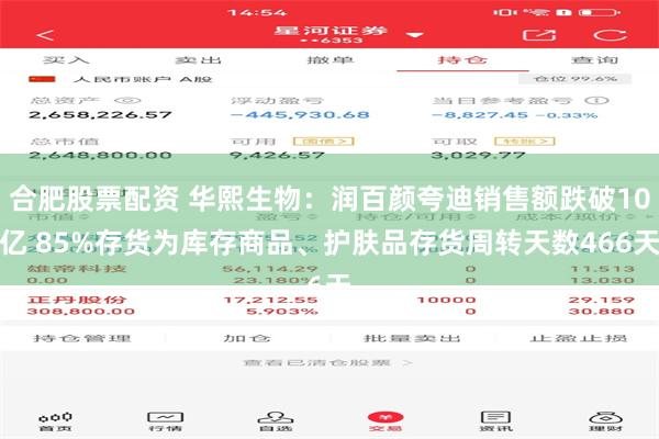 合肥股票配资 华熙生物：润百颜夸迪销售额跌破10亿 85%存货为库存商品、护肤品存货周转天数466天