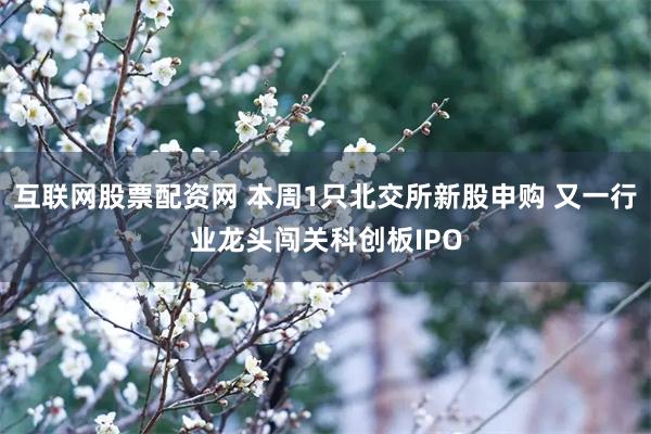 互联网股票配资网 本周1只北交所新股申购 又一行业龙头闯关科创板IPO