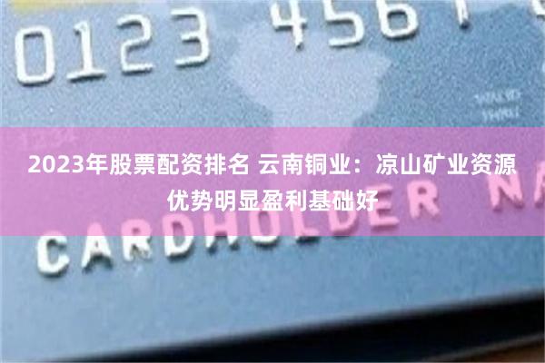 2023年股票配资排名 云南铜业:凉山矿业资源优势明显盈利基础好