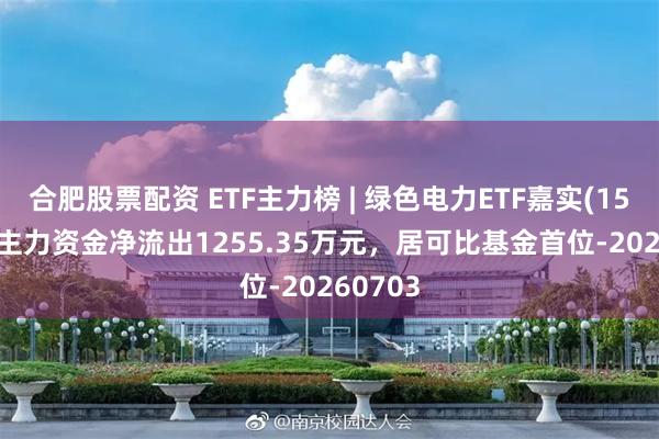 合肥股票配资 ETF主力榜 | 绿色电力ETF嘉实(159625)主力资金净流出1255.35万元，居可比基金首位-20260703