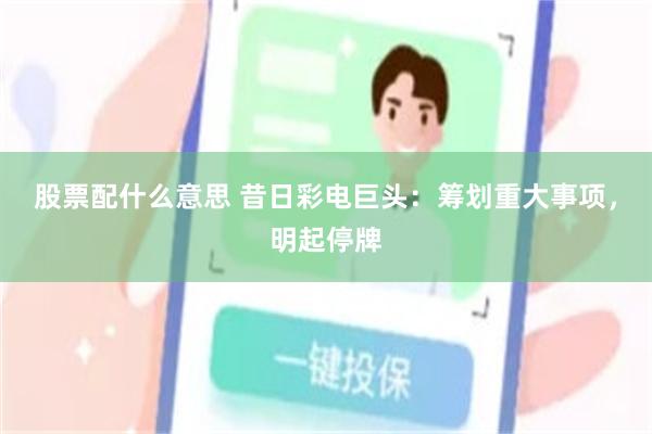 股票配什么意思 昔日彩电巨头：筹划重大事项，明起停牌