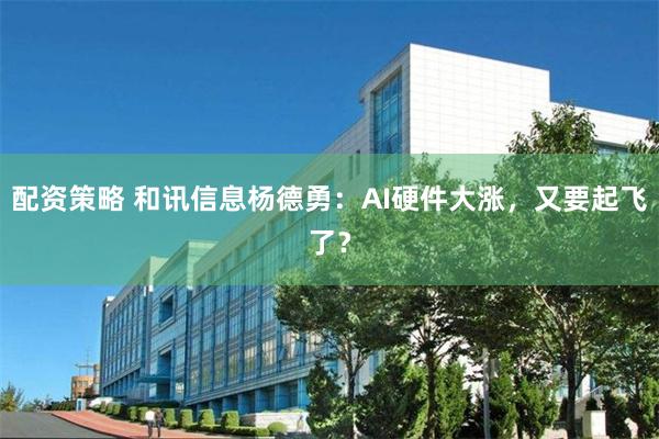 配资策略 和讯信息杨德勇:AI硬件大涨,又要起飞了?